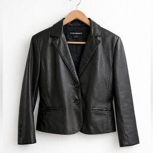 Club Monaco 100% Leather Black Tailored Blazer, Button Front, Pockets, Size 8